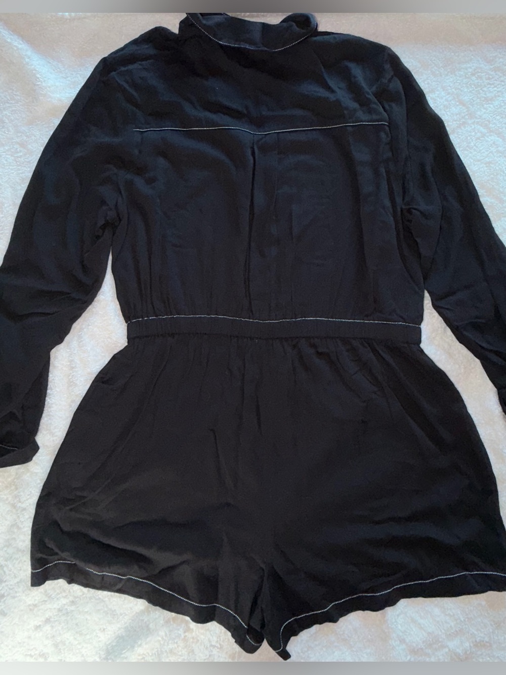 Forever 21+ Black Long-Sleeve Zip Romper with White Contrast Stitching - Picture 5 of 12